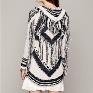 Free People geo fringe zip long cardigan sweater